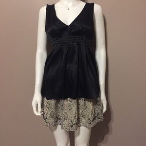 Express Camisole Tank Black Silk Gold Trim Size S